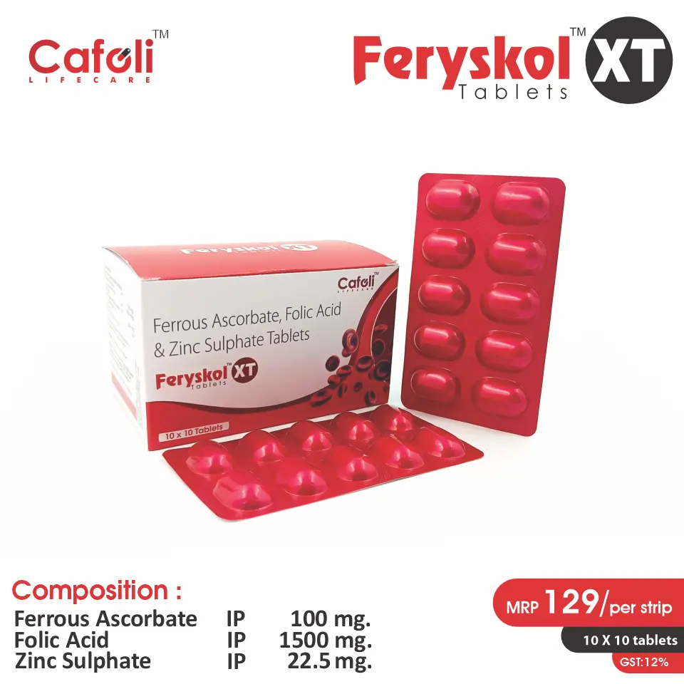 Ferrous Ascorbate + Folic Acid + Zinc at the best price in PCD Pharma Franchise for Iron, Folate, and Zinc Supplementation